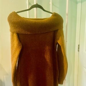 Cozy Brown Off-Shoulder Sweater Dress